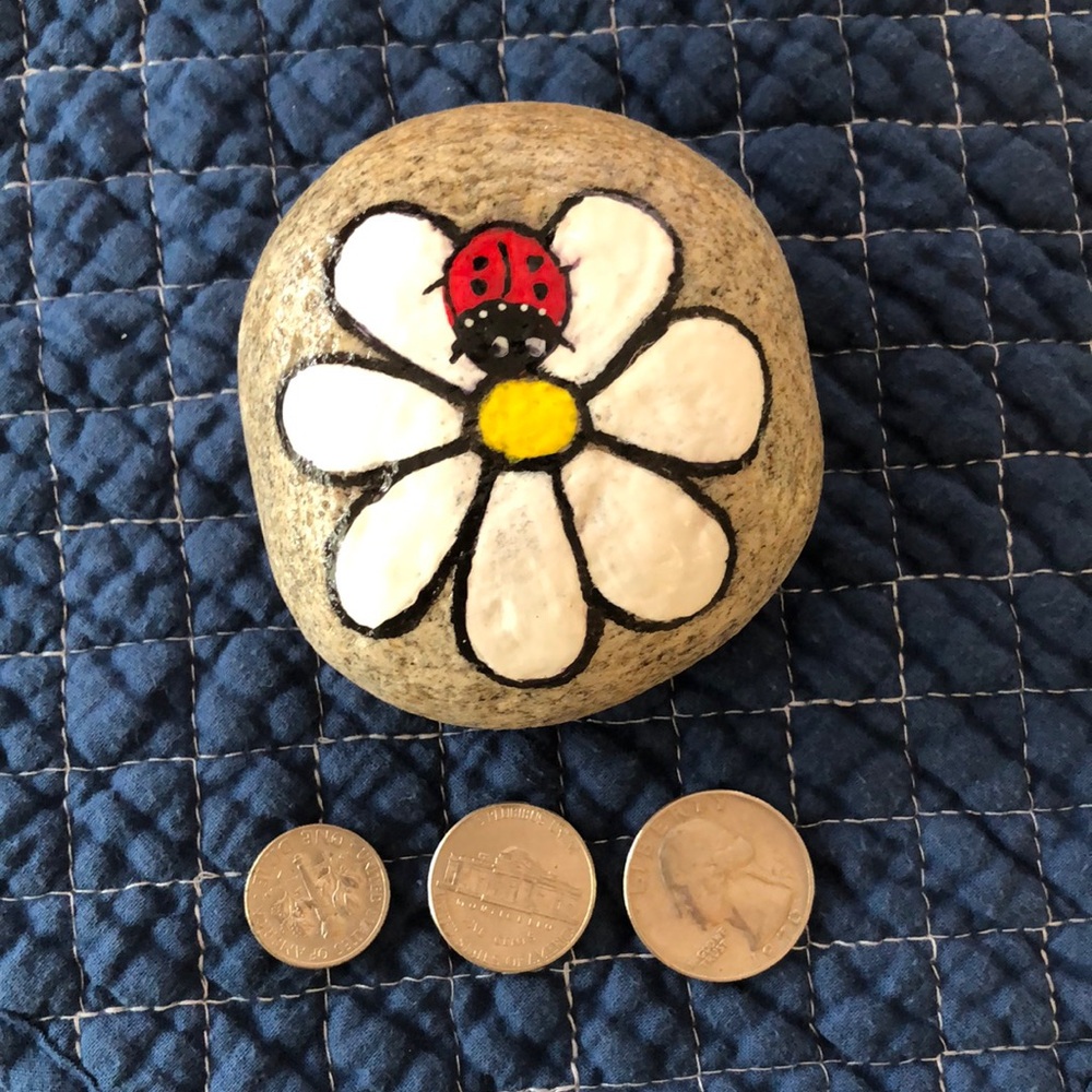 HAND PAINTED LADYBUG DAISY ROCK - Picture 2 of 7
